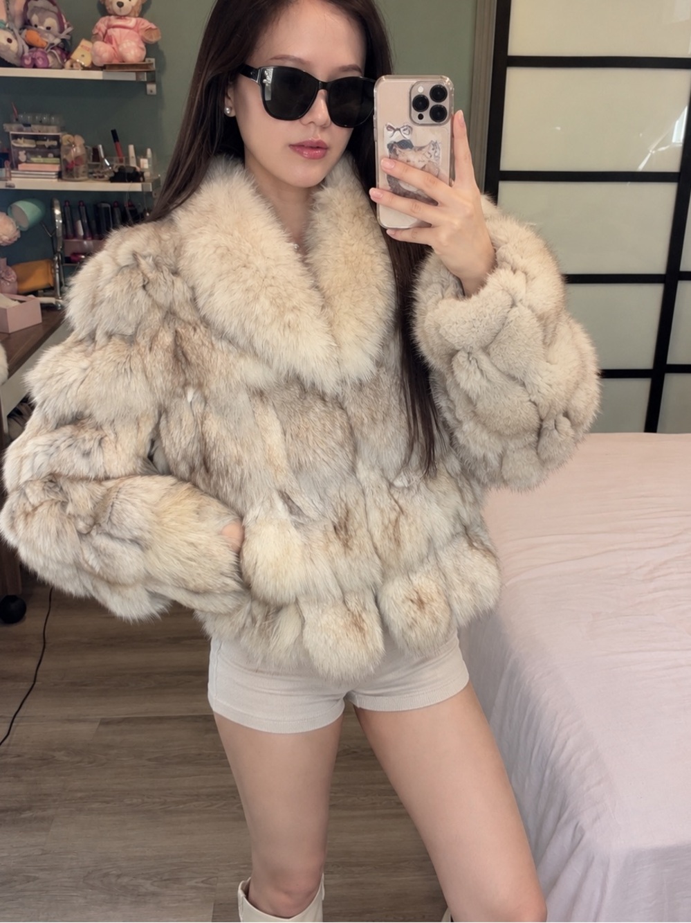 Vintage Natural Ivory Fox Fur Patchwork Cropped Jacket XS